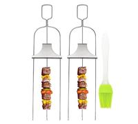 Bbq Skewers - Kebab Skewers | Sticker para barbacoa | Holds Rack Holds with Push Bar | Stainless Steel Shish Kebab Rods | Heavy Duty Kebob Sticks | Rust Proof Flat 3 Prong Skewers Sticks for Bbq