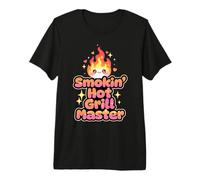 BBQ Smokin' Hot Grill-Master Kawaii Flame Design Diversión Camiseta Premium