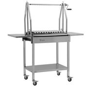 BBQ-Toro Asado - Barbacoa de acero inoxidable, 119 x 45 x 135 cm, parrilla argentina de carbón vegetal con estantes laterales, parrilla móvil de acero inoxidable, barbacoa argentina, parrilla de