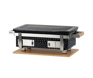 BBQ-Toro Barbacoa de Cerámica con Base de Madera | 50 x 23 x 17 cm | Parrilla de Mesa Hibachi | Miniparrilla sin Electricidad | Barbacoa Portátil de Carbón, Parrilla de Mesa Portátil