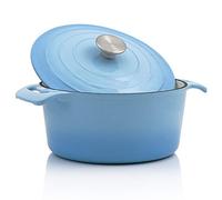 BBQ-Toro Cocotte de Hierro Fundido Esmaltado | 4 Litros | Ø 24 cm | Color Azul | Asador con Tapa, Apto para Inducción y Horno | Cacerola, Olla para Asar, Estofar | Cazuela, Olla de Hierro Fundido