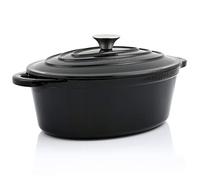 BBQ-TORO Cocotte Ovalada de Hierro Fundido Esmaltado | 4,3 litros | Color Negro | Olla con Tapa y Asas | Camping | Termorresistente