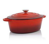 BBQ-Toro Cocotte Ovalada de Hierro Fundido Esmaltado | 4,3 Litros | Olla Asador con Tapa y Asas | Apta para la Inducción | Termorresistente