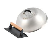 BBQ-TORO Cúpula de Fusión de Acero Inoxidable | Ø 31,5 cm | con Prensa de Carne Rectangular de Hierro Fundido | Campana para Hamburguesas