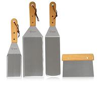 BBQ-Toro Espátulas de Acero Inoxidable | 4 Piezas | Set de Utensilios de Cocina con Espátulas Angulares y Raspador para Plancha de Barbacoa | Espátula de Teppanyaki | Volteador de Parrilla