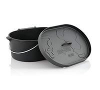 BBQ-Toro Horno Holandés de Hierro Fundido sin Patas 10 QT | 9,3 Litros | Curada - pre-Seasoned | Asador, Olla con Tapa de Hierro Fundido Barbacoa | Dutch Oven Ovalado | Accesorios Cocina Parrilla