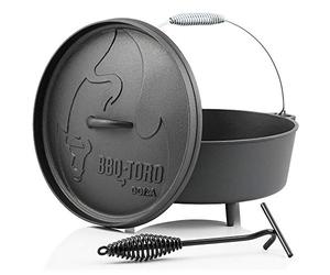 BBQ-Toro Horno Holandés Serie Alpha | 10,7 litros | Dutch Oven con Patas | Asador con Levantador de Tapa, Asador de Hierro Fundido, Olla de Barbacoa, Olla para Estofar | Olla de Hierro Fundido