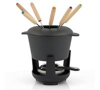BBQ-TORO Juego de Fondue de Hierro Fundido | 6 Personas | 1 Litro | Set de Fondue 13 Piezas con Quemador y Tenedores | Set para Fondue de Queso, Set de Fondue de Carne, Set para Fondue de Chocolate