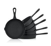 BBQ-TORO Juego de Sartenes Redondas de Hierro Fundido con 2 Picos Vertedores | 6 Piezas | Ø 12,5 cm | Curadas - pre-Seasoned | Barbacoa, Parrillas