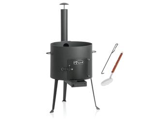 BBQ-Toro Kazan de hierro fundido opcional con horno Kazan | Olla de fundición XXL con tapa, olla de hierro fundido | caldero de goulash con espumadera y atizador (diámetro 39,5 cm Utschak)
