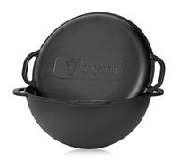 BBQ-Toro Kazan Olla de Hierro Fundido con Tapa 16 L | Olla Tradicional de Hierro Fundido | Kazan con Base Esférica | Wok de Parrilla Curado - pre-Seasoned | Cacerola para Cocinar, Estofar, Freír