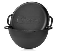 BBQ-Toro Kazan Olla de Hierro Fundido con Tapa 19 L | Olla Tradicional de Hierro Fundido | Kazan con Base Esférica | Wok de Parrilla Curado - pre-Seasoned | Cacerola para Cocinar, Estofar, Freír