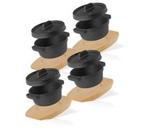 BBQ-Toro Mini Dutch Oven con Base de Madera | Ø 11 cm | Horno Holandés | Olla de Hierro Fundido para Servir | Quemado - pre-Seasoned | Olla con Tapa | Cazuela para Estofar