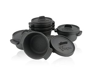 BBQ-Toro Mini Dutch Oven Set de Hierro Fundido | 6 Piezas | Ø 11 cm | Curada - pre-Seasoned | Ollas para Servir | Olla Pequeña para Cocinar