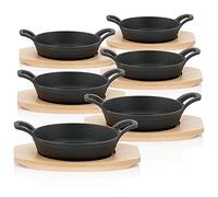 BBQ-Toro Sartén de Hierro Fundido con Asas y Base de Madera | Ø 16 cm | Curada - Pre-Seasoned | Termorresistente | Para Cocinas de Gas, Inducción, Eléctricas | Fuego y Barbacoa