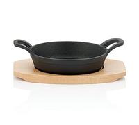 BBQ-TORO Sartén de Hierro Fundido con Asas y Base de Madera | Ø 16 cm | Curada - Pre-Seasoned | Termorresistente | Para Cocinas de Gas, Inducción, Eléctricas | Fuego y Barbacoa
