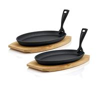 BBQ-Toro Sartén de hierro fundido con base de madera (2 unidades) | 27 x 18 x 3 cm - ovalada | ya quemada - preseasoned | sartenes con mango extraíble | sartén de hierro fundido, sartén paella