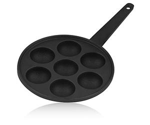 BBQ-Toro Sartén de Hierro Fundido con Mango para Poffertjes | Ø 20,5 x 3 cm | Para 7 Piezas | Pre-Sazonada | Takoyaki | Mini Crepes | Tortitas Holandesas | Mini Panqueques | Aebleskiver