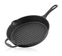 BBQ-TORO Sartén Redonda de Hierro Fundido | Ø 29 cm | Sartén Acanalada con Mango, Asa y Dos Picos | Curado - pre-Seasoned | Sartén de Hierro Fundido para Parrilla, Barbacoa, Horno