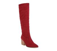 bbruriy Botas Altas hasta la Rodilla de Ante para Mujer, Botas largas elásticas con Cremallera Lateral, Puntera Puntiaguda, tacón de Bloque Grueso, Zapatos de Vestir para otoño e Invierno,Rojo,36