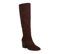 bbruriy Botas Altas hasta la Rodilla de Ante para Mujer, Botas largas elásticas con Cremallera Lateral, Puntera Puntiaguda, tacón de Bloque Grueso, Zapatos de Vestir para otoño e Invierno,Marrón,38