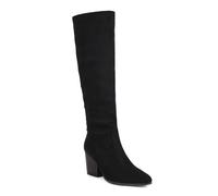 bbruriy Botas Altas hasta la Rodilla de Ante para Mujer, Botas largas elásticas con Cremallera Lateral, Puntera Puntiaguda, tacón de Bloque Grueso, Zapatos de Vestir para otoño e Invierno,Negro,37
