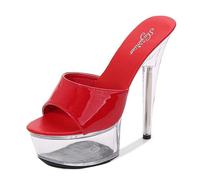 bbruriy Tacones transparentes para mujer, con plataforma y puntera abierta, tacones altos, sandalias de tacón de cristal, zapatos de vestir, zapatos de tacón sin cordones, color rojo, talla 43