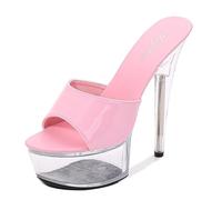 bbruriy Tacones transparentes para mujer, con plataforma y puntera abierta, tacones altos, sandalias de tacón de cristal, zapatos de vestir, zapatos de tacón sin cordones, color rosa, talla 38
