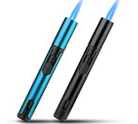 Bbsisgo 2 Paquetes Gas Mechero, Mechero Soplete Recargable a Butano, a Prueba de Viento Encendedor de Palo Largo para Velas, Cocina, Camping, Barbacoa, Chimenea. (Vendido sin Gas) (Negro y Azul)