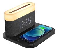 BBTISG Cargador Inalámbrico Luz Nocturna con Reloj Despertador Lámpara de Noche Ajustable Cargador Inalámbrico Carga Rápida Luz Nocturna de Mesa (Negro)