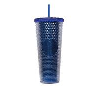 BBTISG Taza remachadora de 710 ml con tapa y popote, doble capa reutilizable, taza de jugo de café helado para niños y adultos (zafiro transparente azul purpurina)