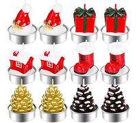 BBTO 12 Velas de Te Ligero de Navidad Velas de Navidad Delicadas Hechas a Mano Vela en Forma Caja Casa Casas Sombrero de Navidad Piña Velas de Navidad de Decoración de Casa