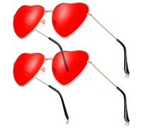 BBTO 2 Gafas de Sol Hippie Gafas de los Años 1970 en Forma de Corazón Gafas con Marco de Metal Retro para Danza Fiesta Musicales (Rojo)