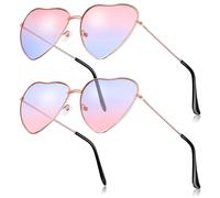 BBTO 2 Gafas de Sol Hippie Gafas de los Años 1970 en Forma de Corazón Gafas con Marco de Metal Retro para Danza Fiesta Musicales (Azul y Rosa Degradados)