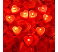 BBTO 200 Piezas de Pétalos de Rosa Artificial 9 Piezas de Velas en Formas de Corazón Vela de Amor Romántico Velas Candelita Pétalos Dispersos para Decoración Boda Pastel San Valentín Cena