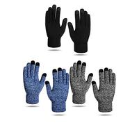BBTO 3 Pares Guantes de Punto de Pantalla Táctil Forro Polar Antiviento Elásticos Unisex (Negro, Negro Cáñamo, Azul Cáñamo)