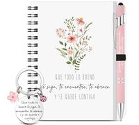 BBTO 3 Piezas Regalos Colegas Navidad Set De Regalo Inspirador Cuaderno Floral Con Espiral, Llavero Inspirador, Bolígrafo Rosa De Morandi Que Todo Lo Bueno, Para Colegas, Novias, Amigos