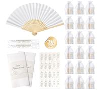 BBTO 30 Sets de Recuerdos para Bodas Abanicos para Bodas Burbujas Lágrimas de Alegría Pañuelos de Pañuelo con Pegatinas de Burbujas con Bolsitas de Organza para Invitados, Fiestas de Cumpleaños