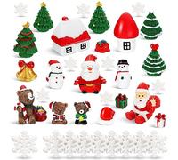 BBTO 43 Piezas Adornos Navideños en Miniatura Árbol de Navidad Muñeco de Nieve Campana Pequeña Castillo de Choza del Oso Mini Adornos de Copo de Nieve para Decoraciones de Fiesta de Navidad