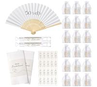 BBTO 50 Sets de Recuerdos para Bodas Abanicos para Bodas Burbujas Lágrimas de Alegría Pañuelos de Pañuelo con Pegatinas de Burbujas con Bolsitas de Organza para Invitados, Fiestas de Cumpleaños