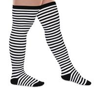 BBTO Calcetines Largos a Rayas Talla Extra Coloridos encima de Rodilla para Carnaval Navidad(Blanco Negro,Talla L)