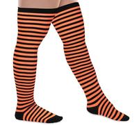 BBTO Calcetines Largos a Rayas Talla Extra Coloridos encima de Rodilla para Carnaval Navidad(Naranja Negro,Talla L)