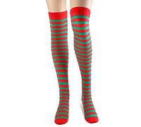 BBTO Calcetines Largos a Rayas Talla Extra Coloridos encima de Rodilla para Carnaval Navidad(Rojo Verde,Talla S)