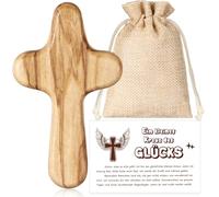 BBTO Cruz de Madera de Olivo Amuleto de Suerte de Examen Hecho a Mano Adulador de Manos Regalo Crucifijo con Bolsa y Tarjeta Regalo de Oración Cristiano para Familia Amigo Paciente Bautismo Comunión