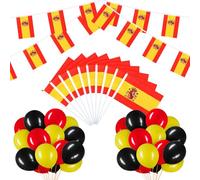 BBTO Set de Bandera Española con Banderines 10 Banderas Pequeñas de Mano 30 Globos con Pancarta para Día Español Fiesta de Despedida Decoración de Fiesta Patriótica