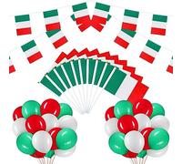 BBTO Set de Banderines de Bandera de Países de Italia Alemania Australia, Pancarta de Bandera de Eventos Patrióticos 10 Banderas Pequeñas de Mano 30 Globos de Fiesta para Día de Australia (Italia)