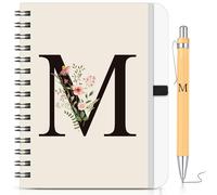 BBTO Set de Cuaderno y Bolígrafo Personalizado con Inicial M, Cuaderno Espiral Floral B6 con Bolígrafo de Bambú Diario Regalo para Mujeres Hombres Navidad Cumpleaños San Valentín Amigas Profesores