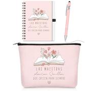BBTO Set Regalo para Maestra Fin de Curso Gracias Mujer Neceser para Profesora Infantil Cuaderno Espiral con Bolígrafo Estético Regalo de Despedida para Profe Guardería Graduación Primaria