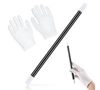 BBTO Varita Mágica de Plástico Varita de Mago para Fiestas en Blanco y Negro Palo Mágico para Accesorios de Disfraces de Mago con Guantes Blancos de Algodón para Bruja Cumpleaños Juego