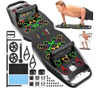 BBTOPS Tabla de flexiones, barra de pilates y 20 accesorios de fitness con bandas de resistencia, rueda de rodillo abdominal, barra plegable 25 en 1 para gimnasio en casa, equipo de ejercicio para